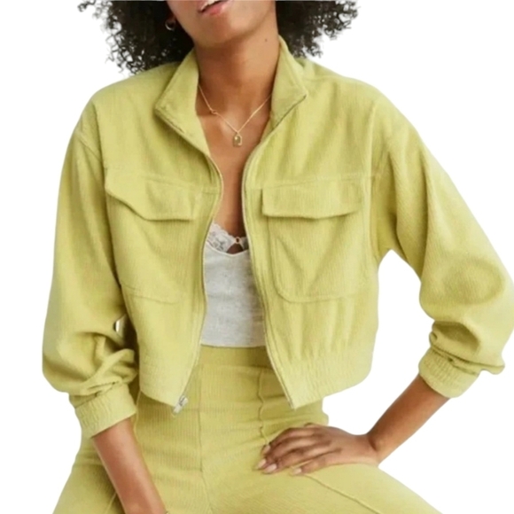 aerie Jackets & Blazers - Aerie Groove On Velour Full Zip Crop Jacket Yellow Size M